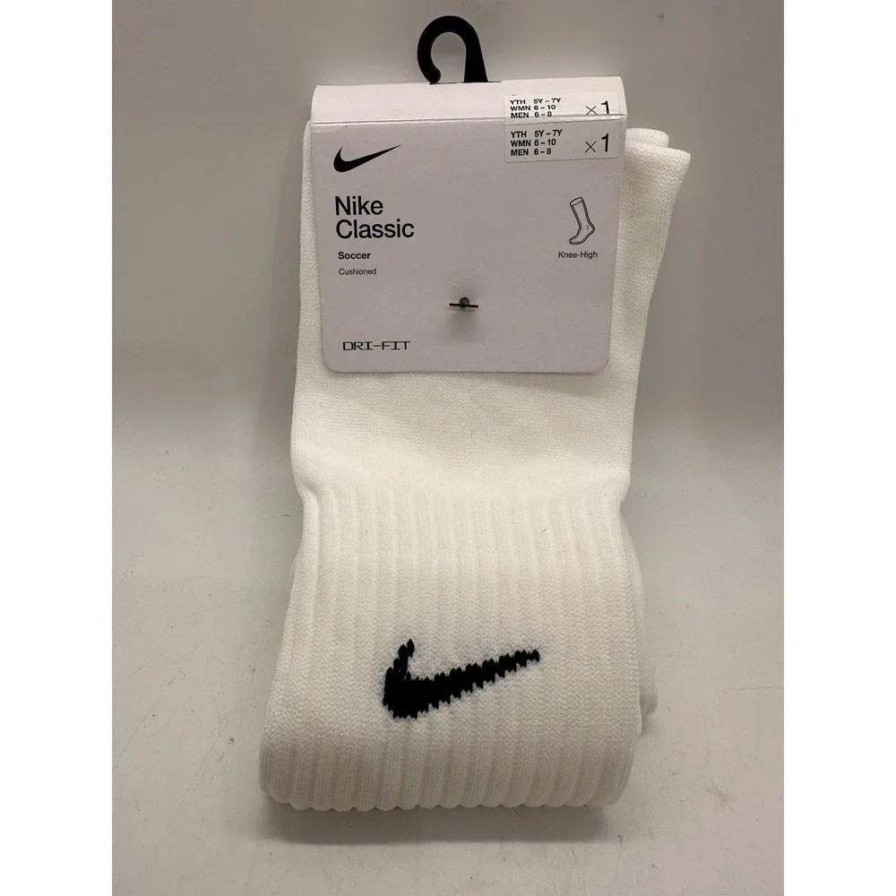 Nike Classic Soccer Knee High Dri-FIT Socks White Youth 5Y-7Y Womens 6-10